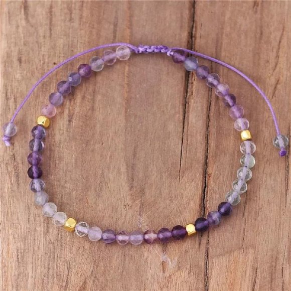 Natural 4mm Rainbow Fluorite Stone Beaded Braided Bracelet - Picture 2 of 2